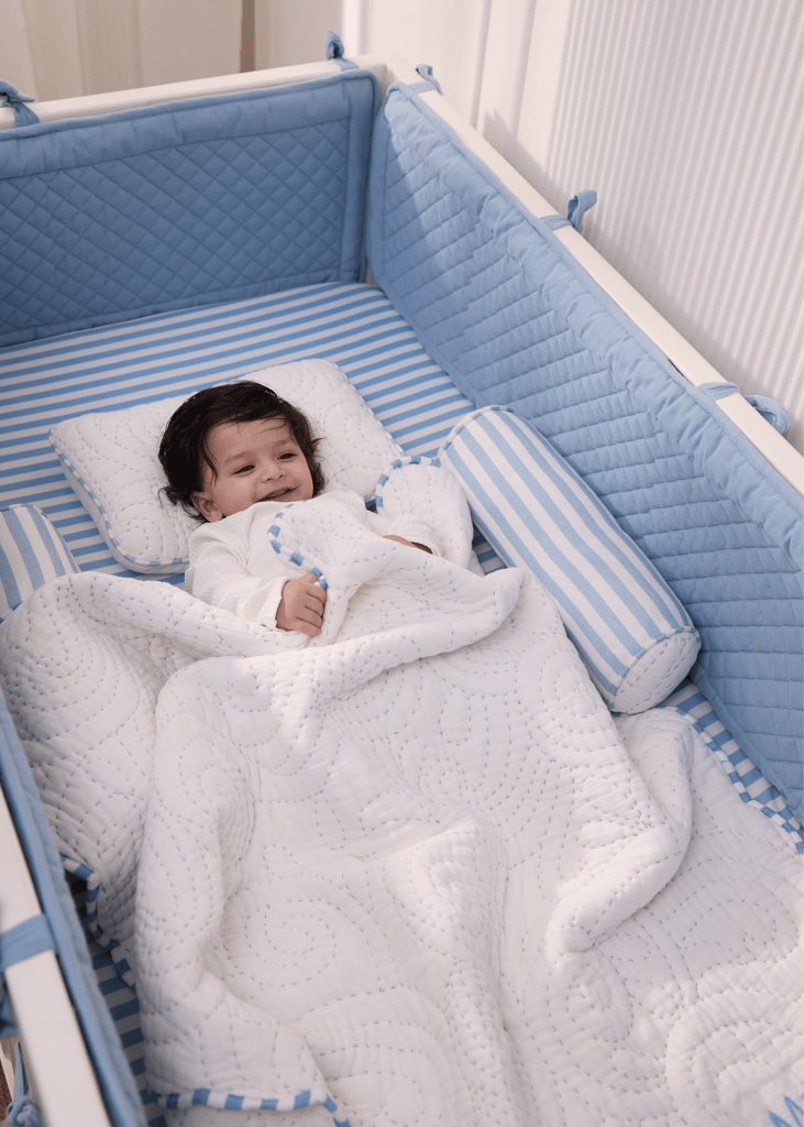 Heirloom Blue Complete Cot Bedding Set with Bumper - Baby Jalebi