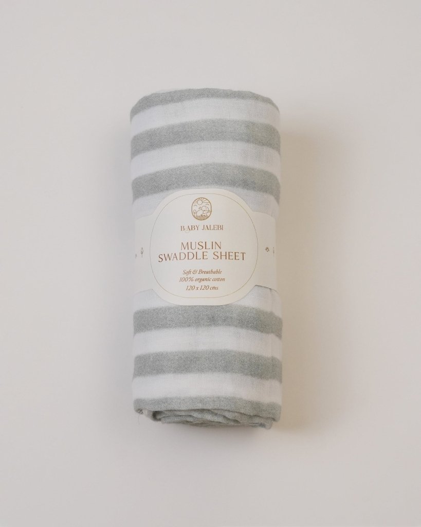 Grey stripes Organic Muslin Swaddle - Baby Jalebi