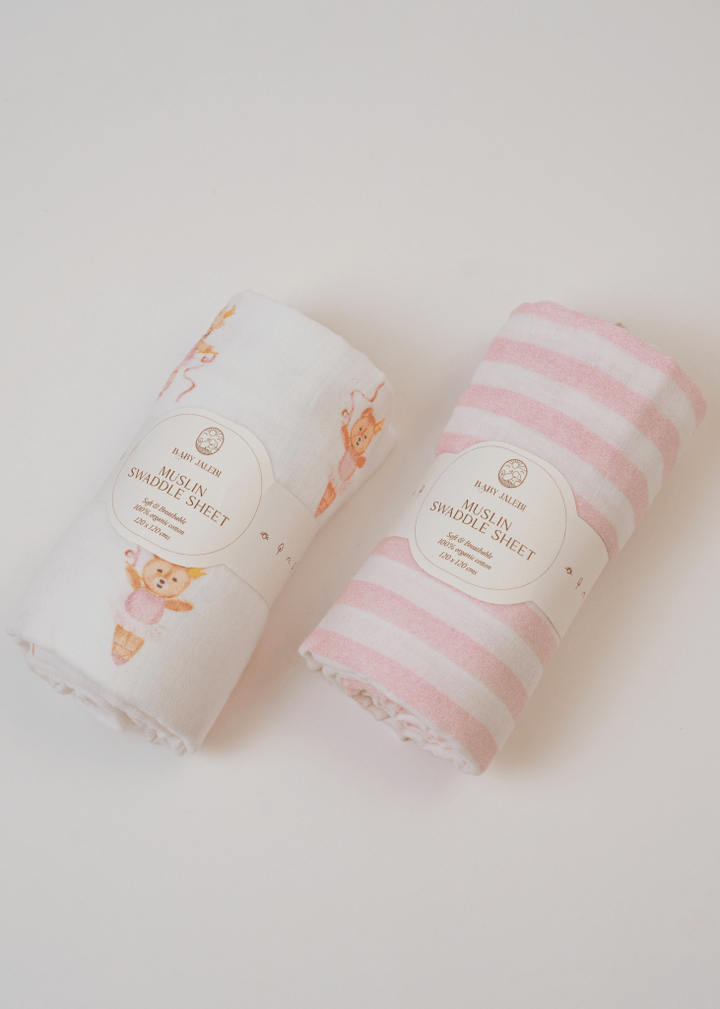 Ballerina Bear Organic Muslin Swaddle Set of 2 - Baby Jalebi