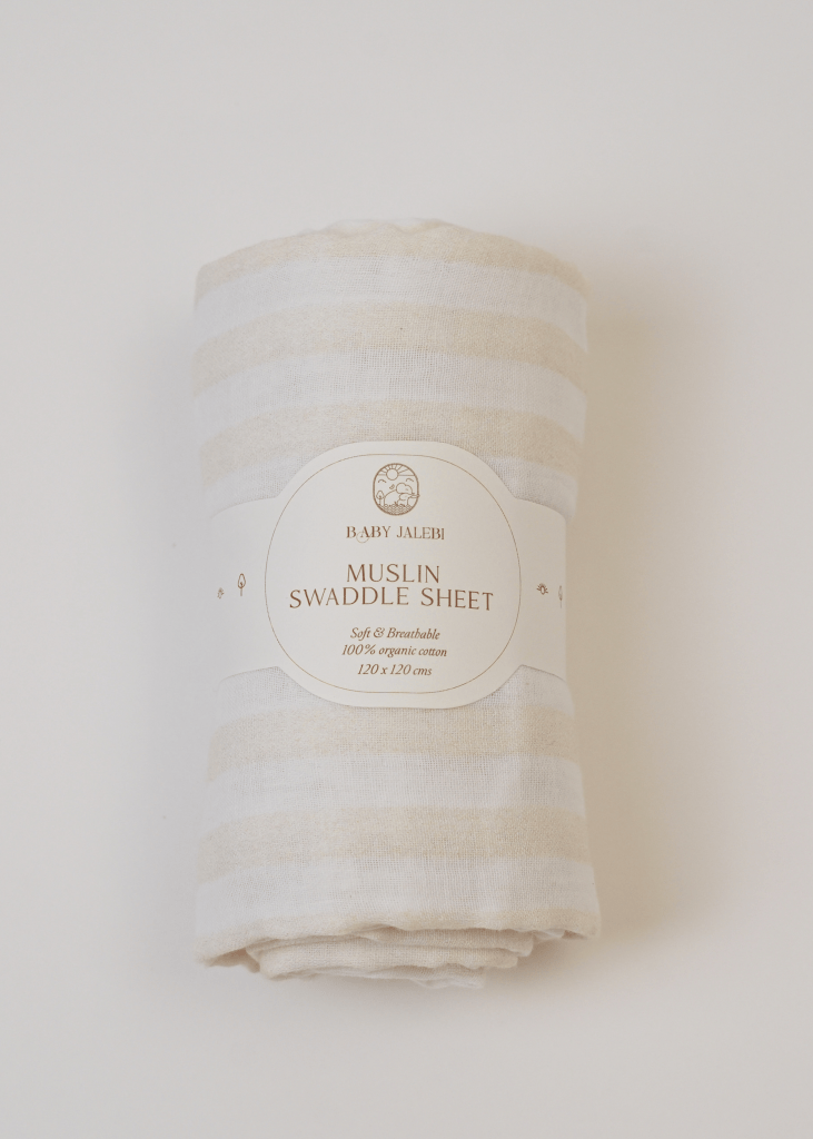 Beige stripes Organic Muslin Swaddle - Baby Jalebi