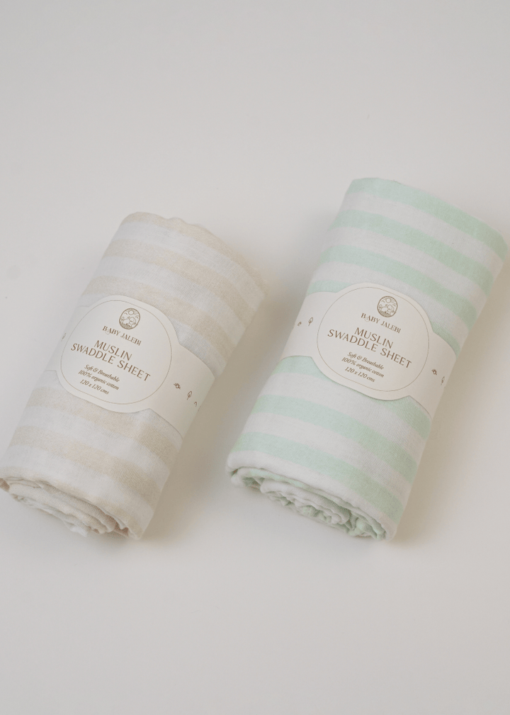 Stripes Organic Muslin Swaddle Set of 2 - Baby Jalebi
