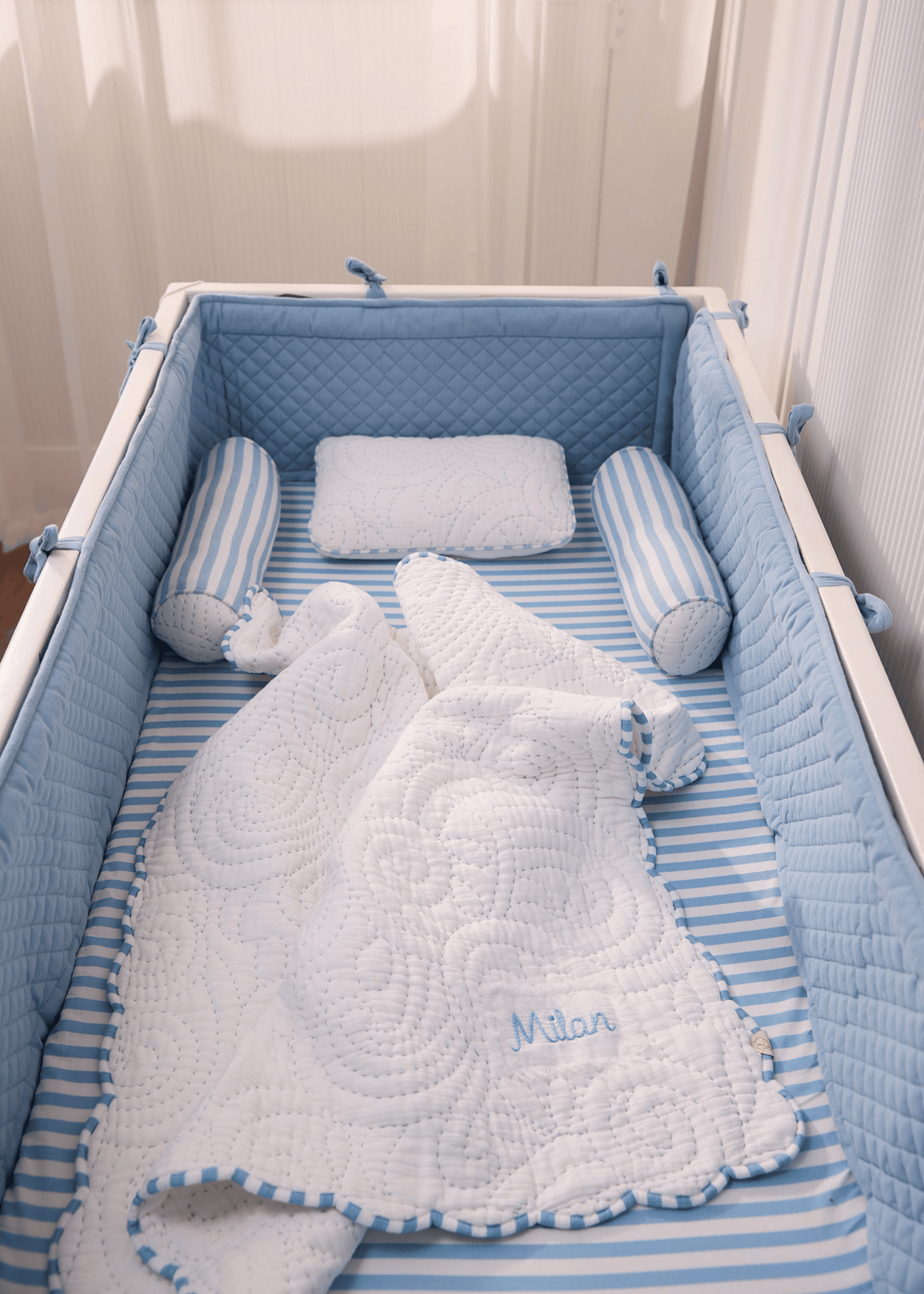 Heirloom Blue Complete Cot Bedding Set with Bumper