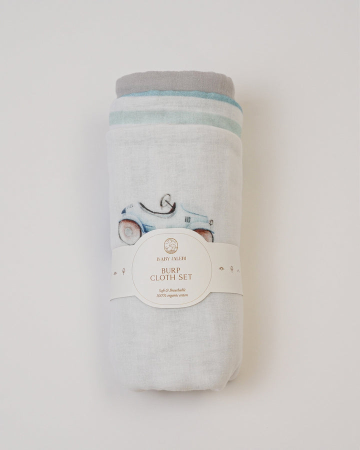 Baby Jalebi Baby & Toddler Set of 3 Burp Cloths Roadster + grey + Stripes