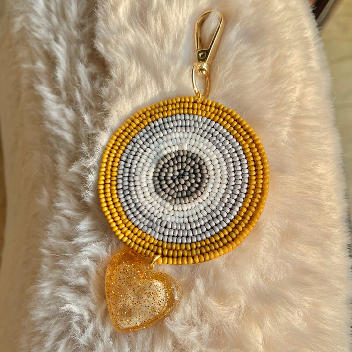 Baby Jalebi Beaded Behold Bag Charm ( Mustard x Grey )