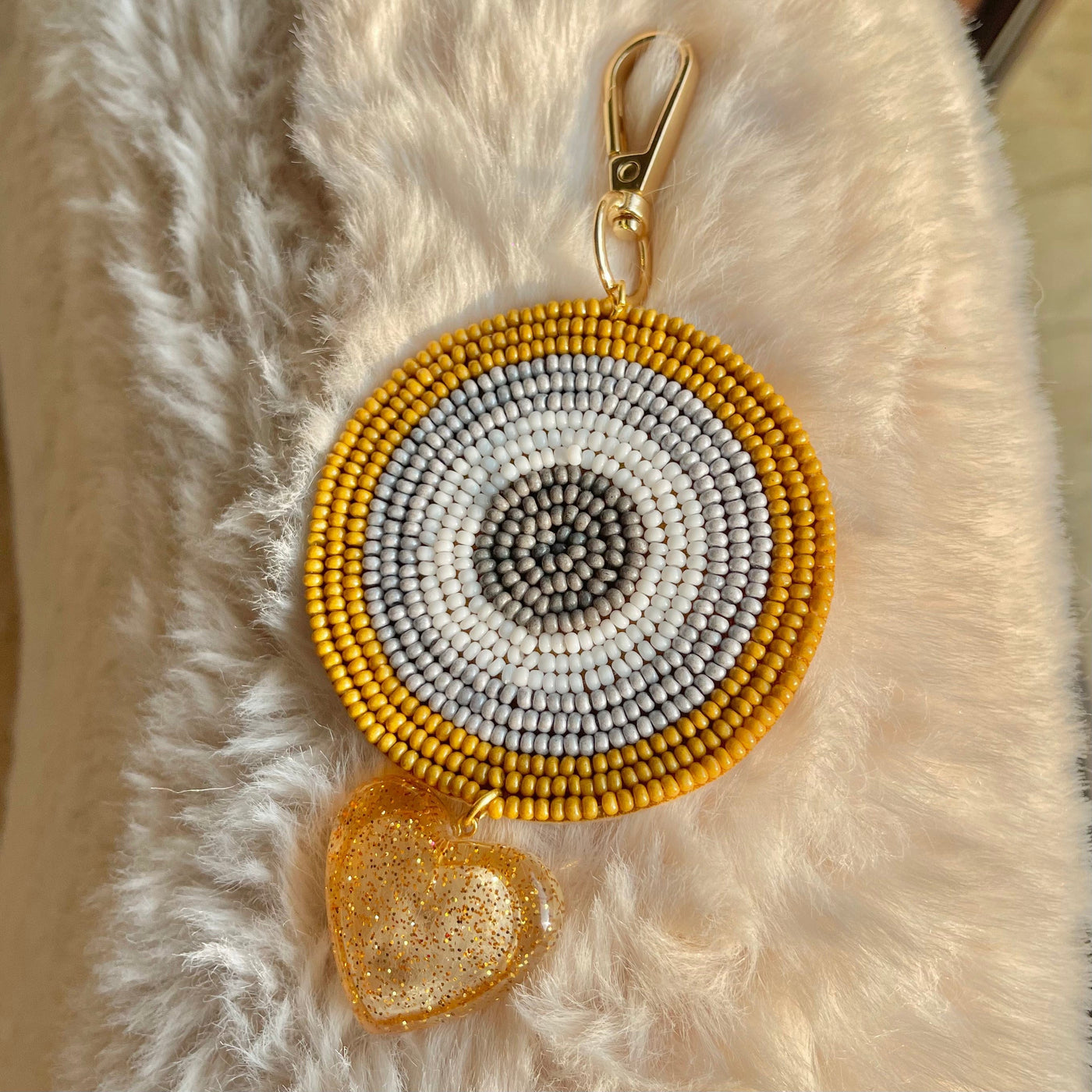 Baby Jalebi Beaded Behold Bag Charm ( Mustard x Grey )