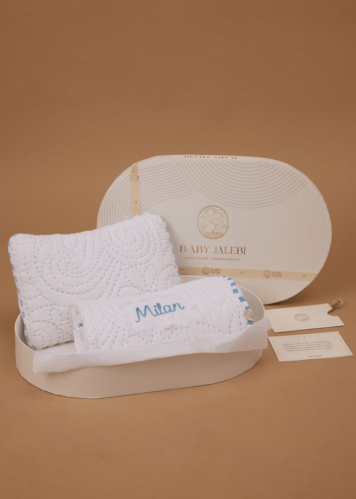 Baby Jalebi Blankets & Pillow Gift Sets Heirloom Blue Pillow & Blanket Gift Box