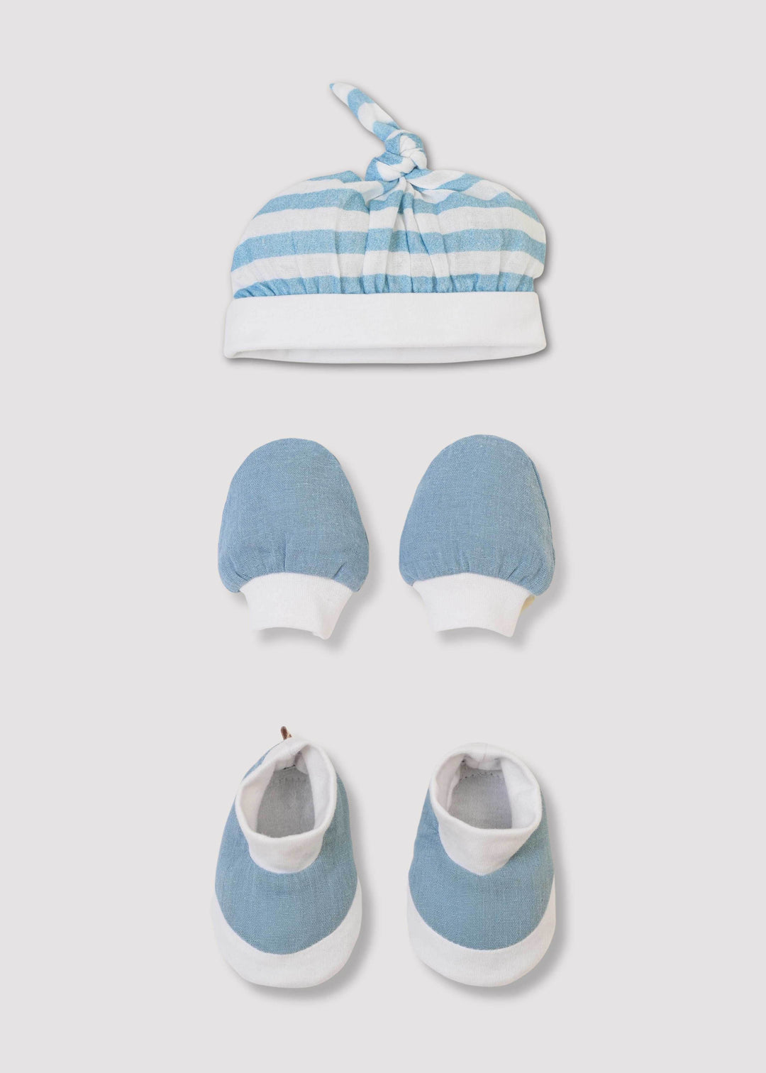 Baby Jalebi Cap Mittens Booties Cap +Mittens + Booties set - Blue