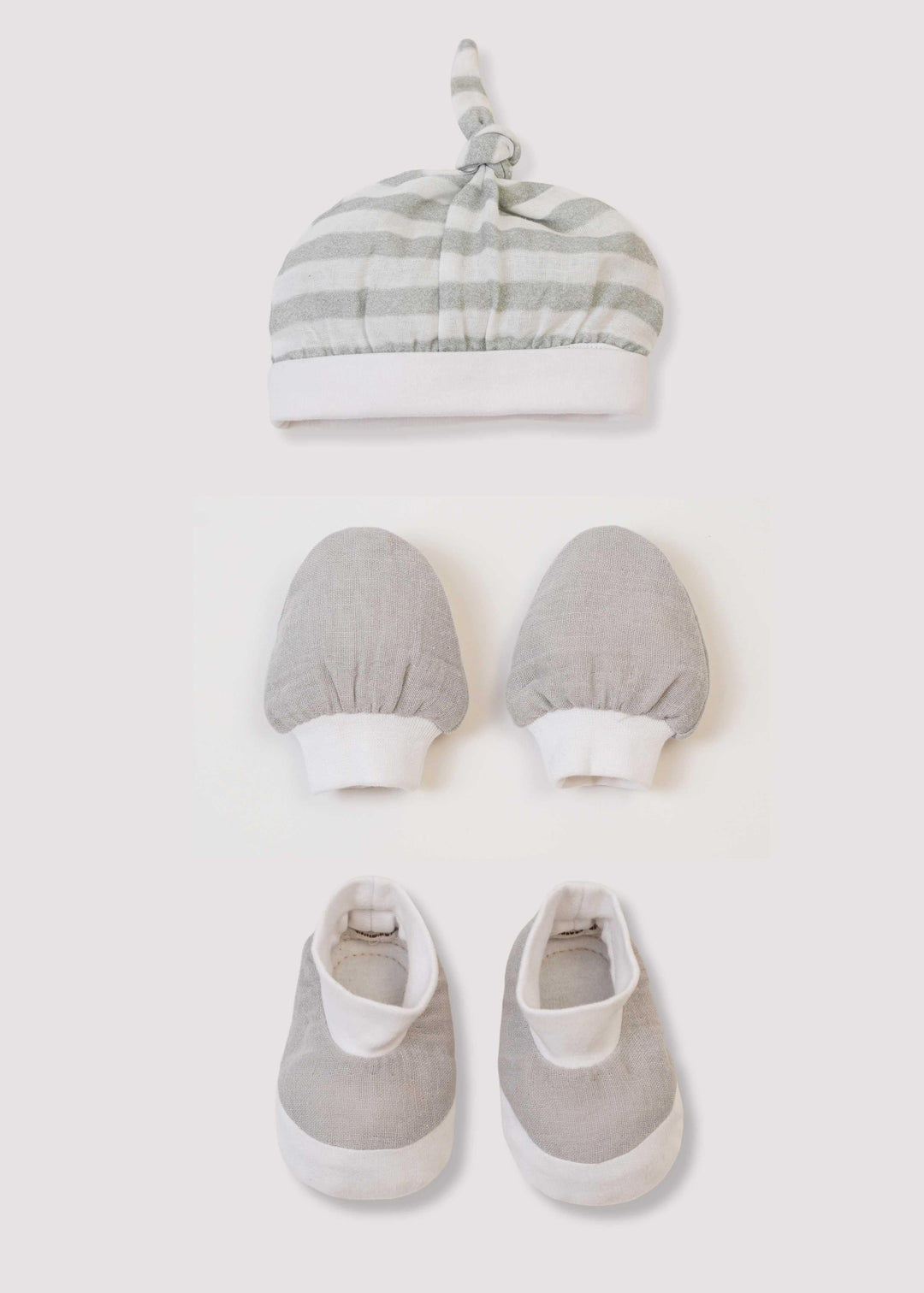 Baby Jalebi Cap Mittens Booties Cap +Mittens + Booties set - Grey