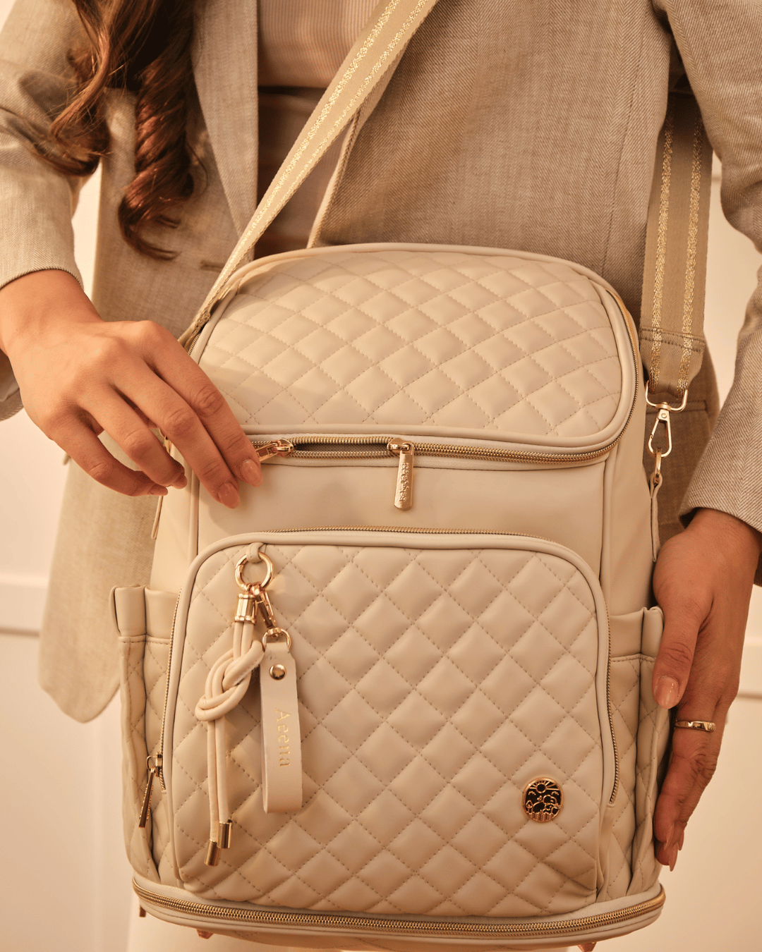 Baby Jalebi Diaper Bags The Super Trooper Luxe Diaper Bag - Ecru