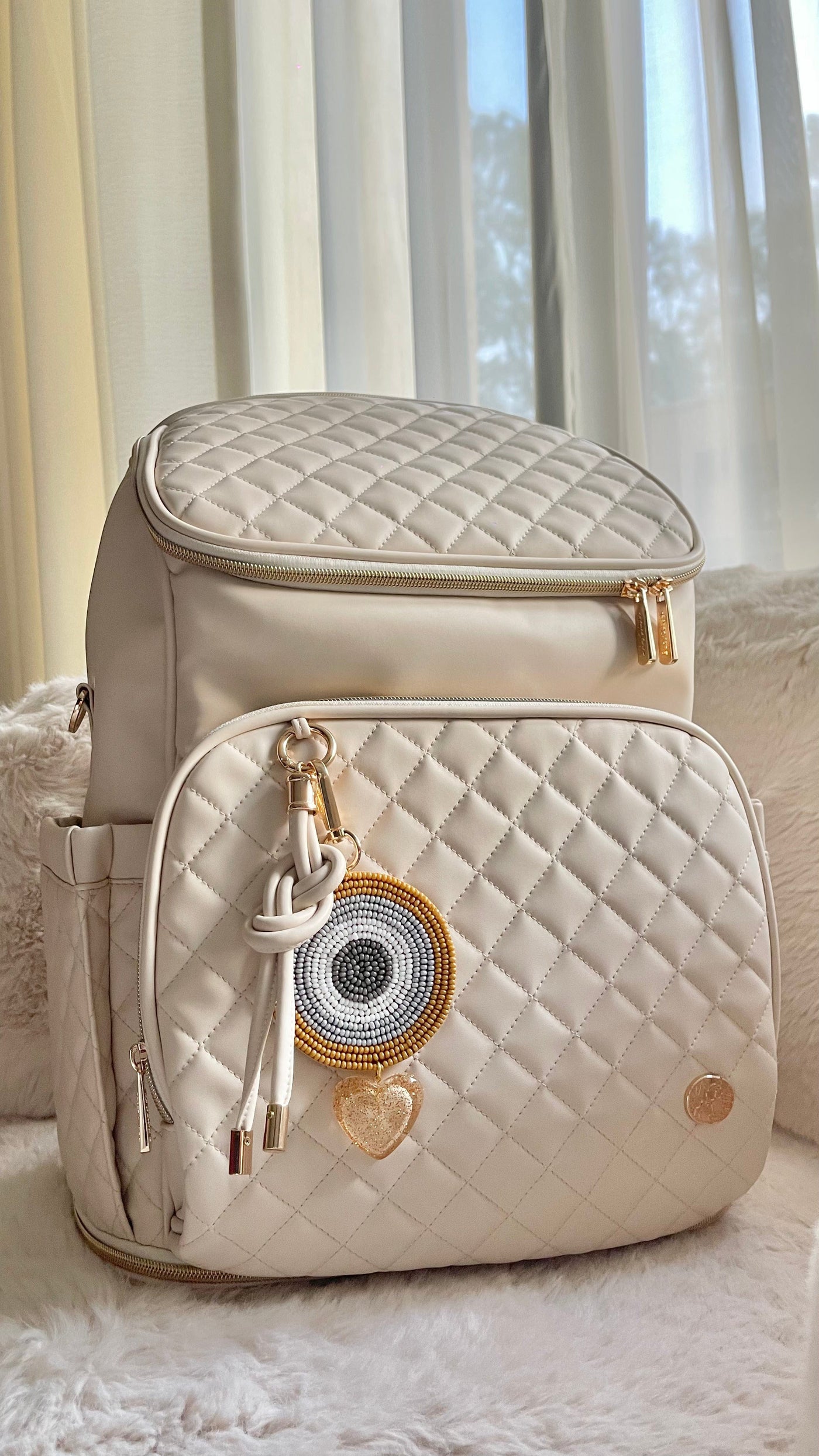 Baby Jalebi Lobster hook closure Beaded Behold Bag Charm ( Mustard x Grey )