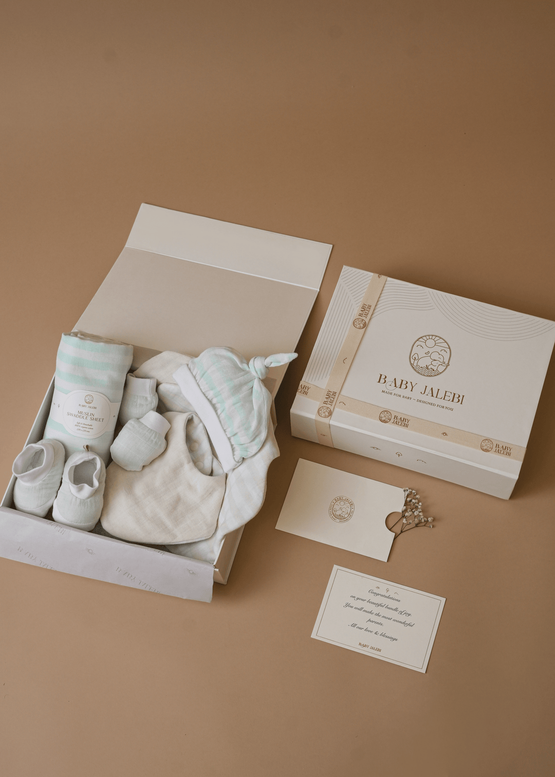 Baby Jalebi Newborn Essentials Gift Box Mint Stripes Welcome Baby Box