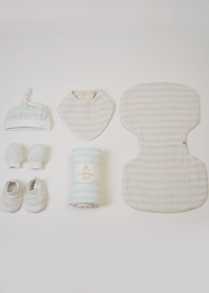 Baby Jalebi Newborn Essentials Gift Box Mint Stripes Welcome Baby Box