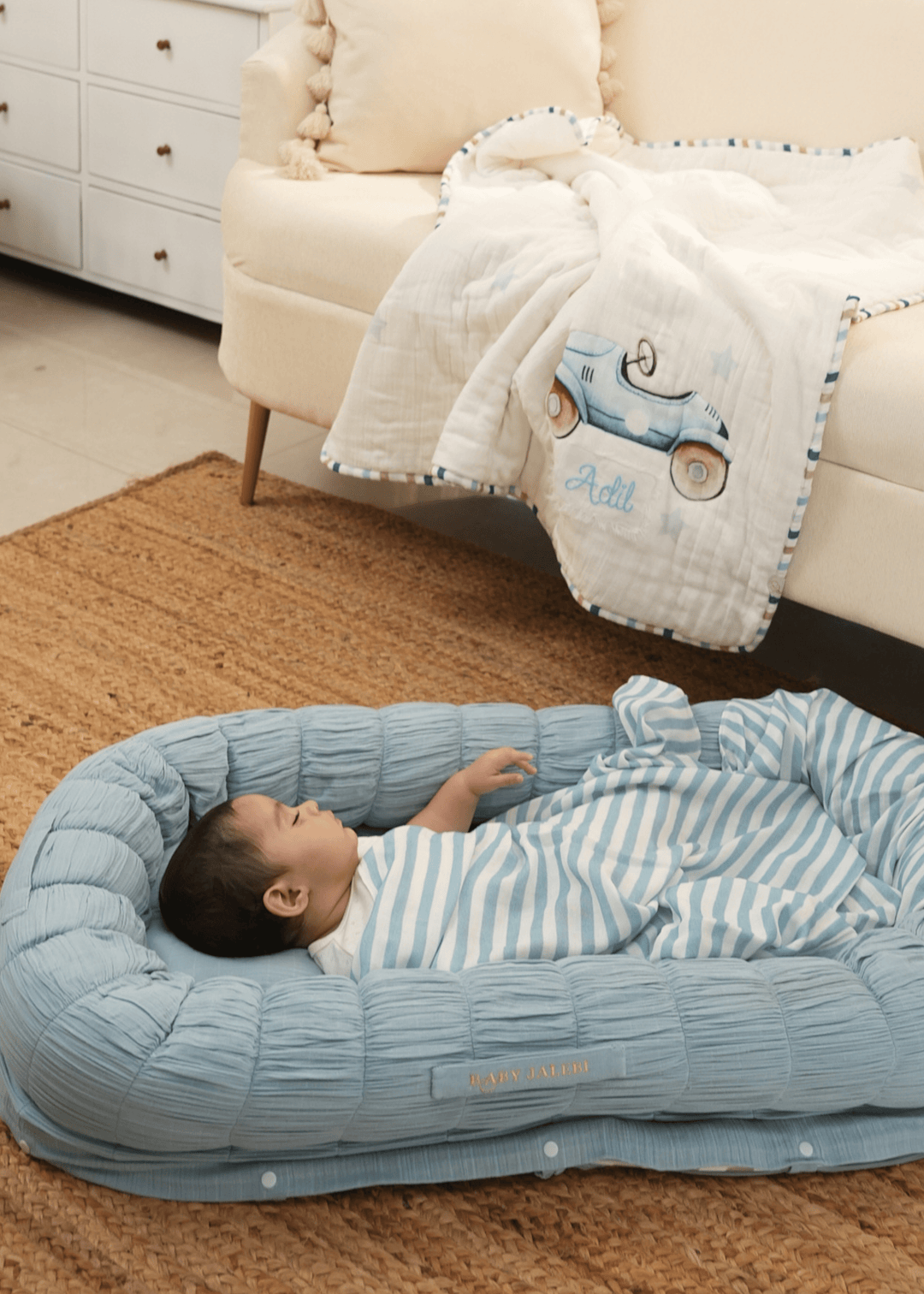 Baby Jalebi Sleep Cloud Blanket Combo The Cloud - Blue Sleep Nest + Roadster Baby Blanket