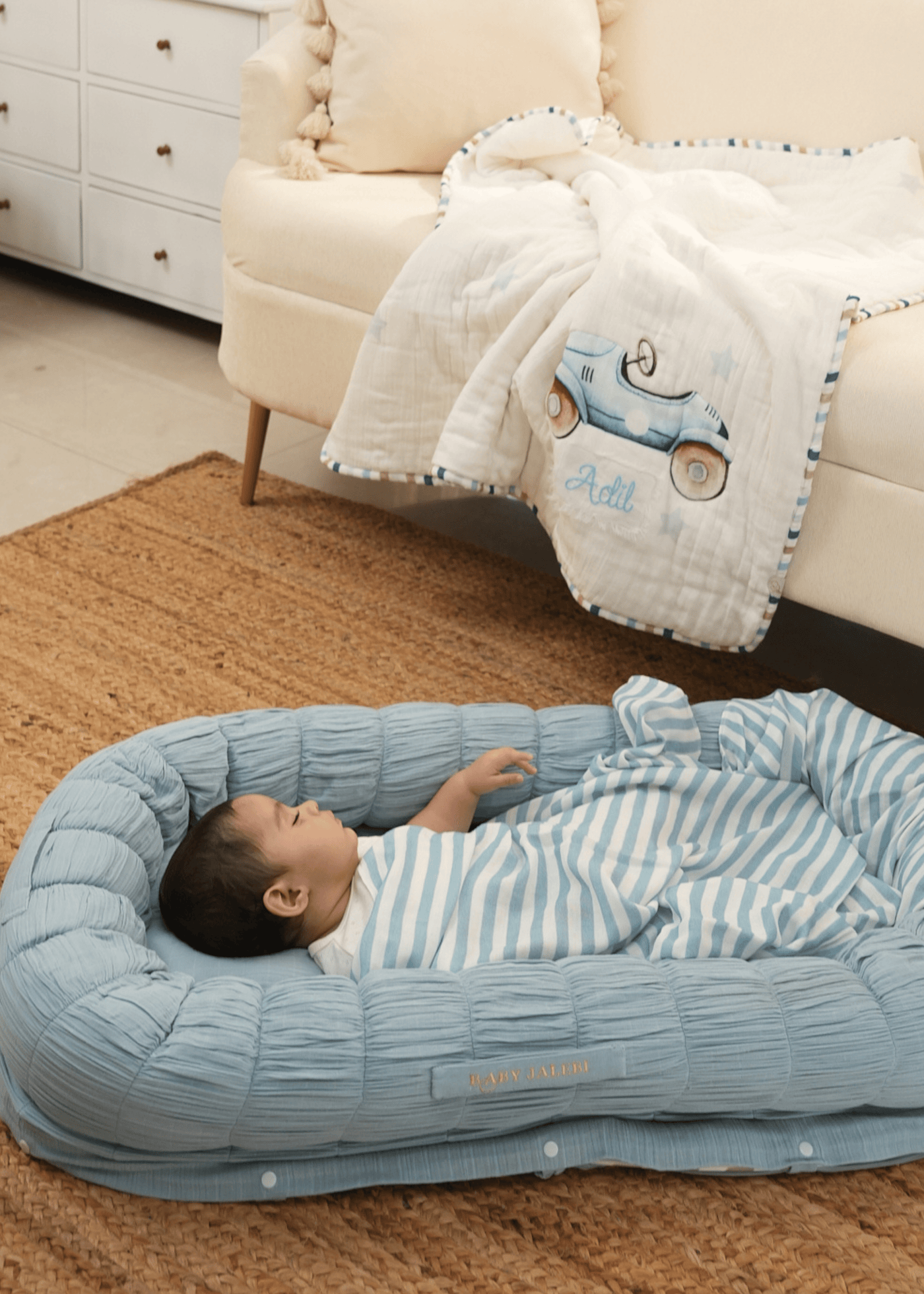 Baby Jalebi Sleep Cloud Blanket Combo The Cloud - Blue Sleep Nest + Roadster Baby Blanket
