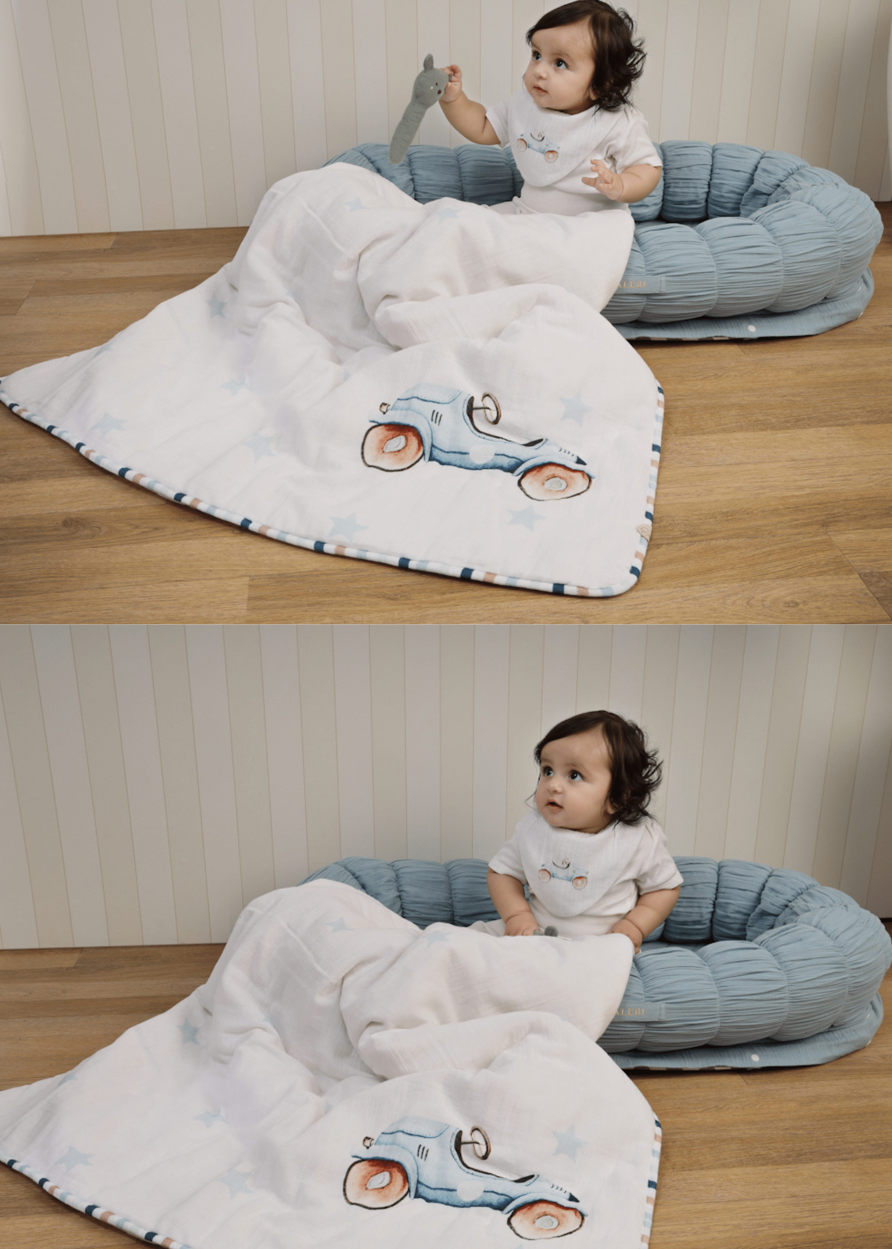 Baby Jalebi Sleep Cloud Blanket Combo The Cloud - Blue Sleep Nest + Roadster Baby Blanket