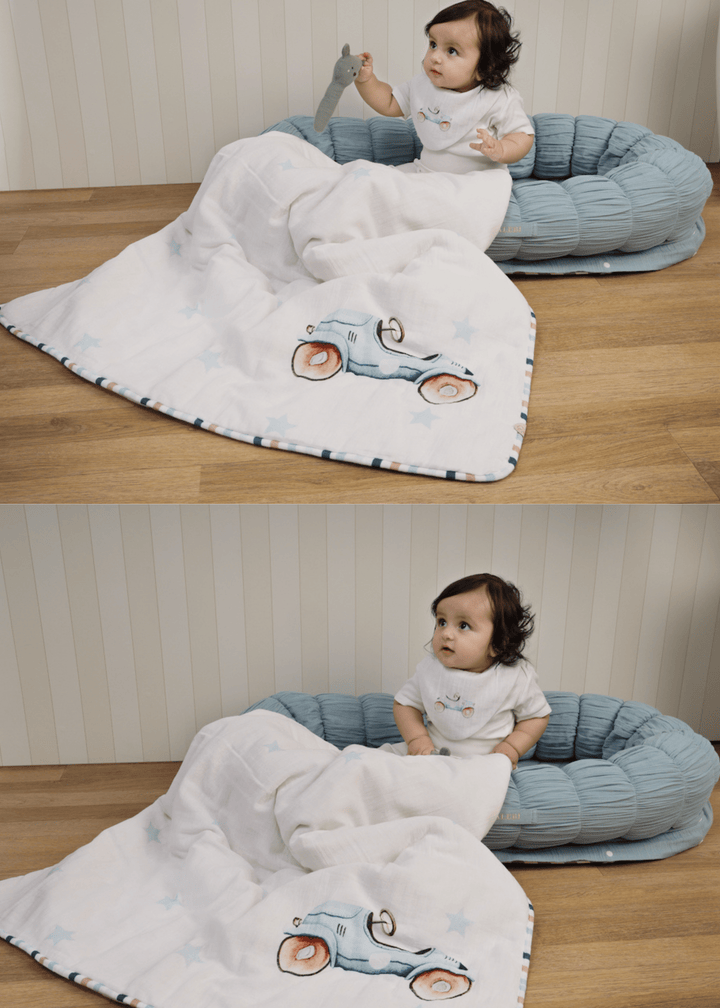 Baby Jalebi Sleep Cloud Blanket Combo The Cloud - Blue Sleep Nest + Roadster Baby Blanket