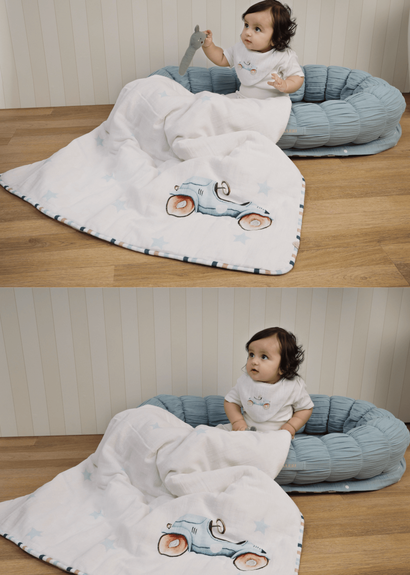 Baby Jalebi Sleep Cloud Blanket Combo The Cloud - Blue Sleep Nest + Roadster Baby Blanket