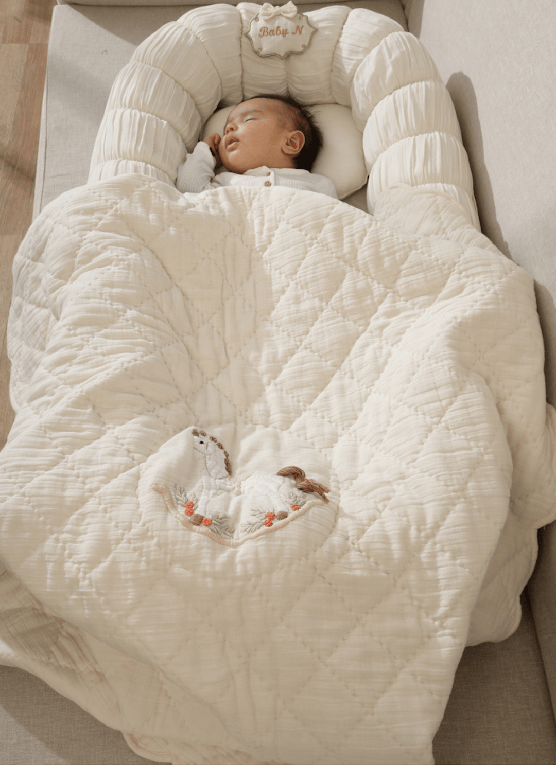 Baby Jalebi Sleep Cloud Blanket Combo The Cloud - Ecru Sleep Nest  + Rocking Horse Baby Blanket