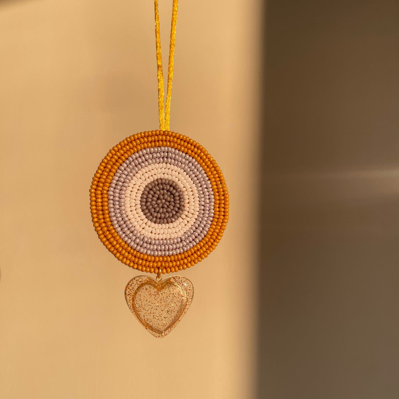 Baby Jalebi Woven Cord Beaded Behold Bag Charm ( Mustard x Grey )